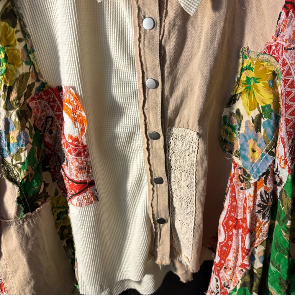 POL Multicolor Patchwork Button-Up Top - image 5